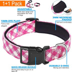 Reflective Dog Collar Padded with Soft Neoprene Breathable Adjustable Nylon Dog Collars for Small Medium Large Dogs (Medium (Pack of 1), Pink Plaid Collar+Leash)