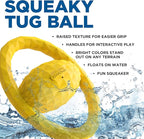 Playology Hound2O Dog Toys | Squeaky Tug Ball Toy for Tug of War | Yellow Floating Outdoor Toy - Easy to Clean and Made from Non Toxic Materials