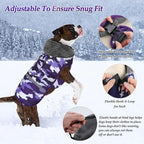 Dogcheer Warm Dog Coat, Waterproof Dog Jacket Christmas Puppy Winter Coat with Buckle, Reflective Adjustable Pet Snow Jacket Turtleneck Fleece Sweater for Small Medium Large Dogs - Camo Purple, XL