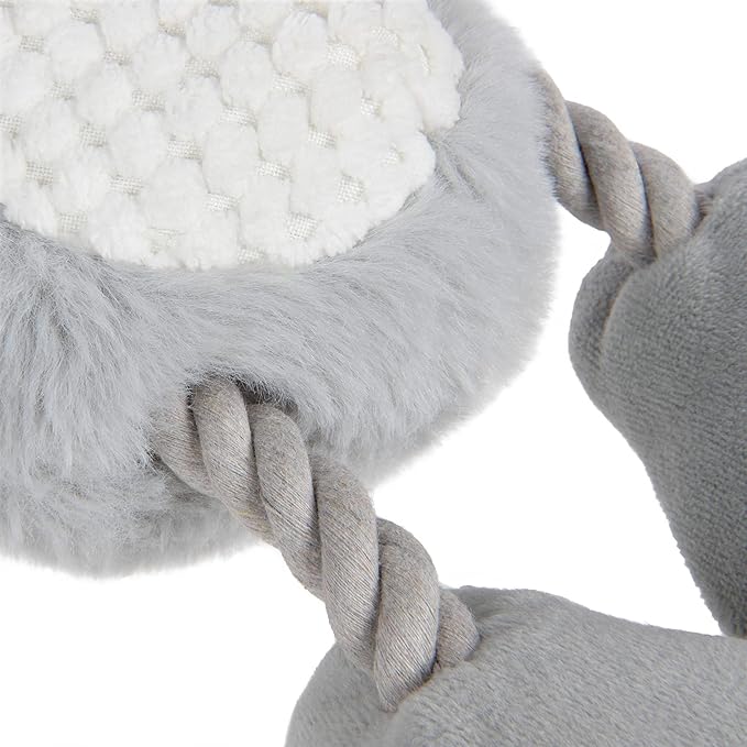 goDog Multi Tugs Rabbit Squeaky Plush & Rope Dog Toy, Chew Guard Technology - Gray, Small