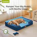 Dog Beds for Large Dogs, Orthopedic Dog Bed with Cooling Gel Memory Foam, Waterproof Large Pet Bed with Removable Washable Cover, 36" Pet Sofa Couch Dutch Velvet with Bone Toy, Navy Blue