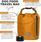Callieco Dog Food Travel Bag w/ 1 Cup Scoop and Zipper Side Pocket | Waterproof Kibble Storage Container for Home, Road Trips, Camping, Boarding and More (Orange, 64 Cups)