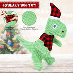 Christmas Dog Toys, Plush Stuffed Green Dinosaur Animals Toy, Squeaky Dog for Small Dogs, Interactive Dog Toys for Tug-of-War