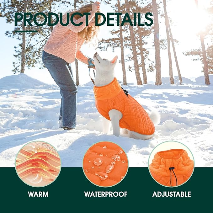 Kuoser XXL Winter Coat | Giant Breed Armor for Mastiffs & Great Danes | Zippers Secure Dogs in -20°F, Reflective Panels for Mountain Hikes, Orange XL