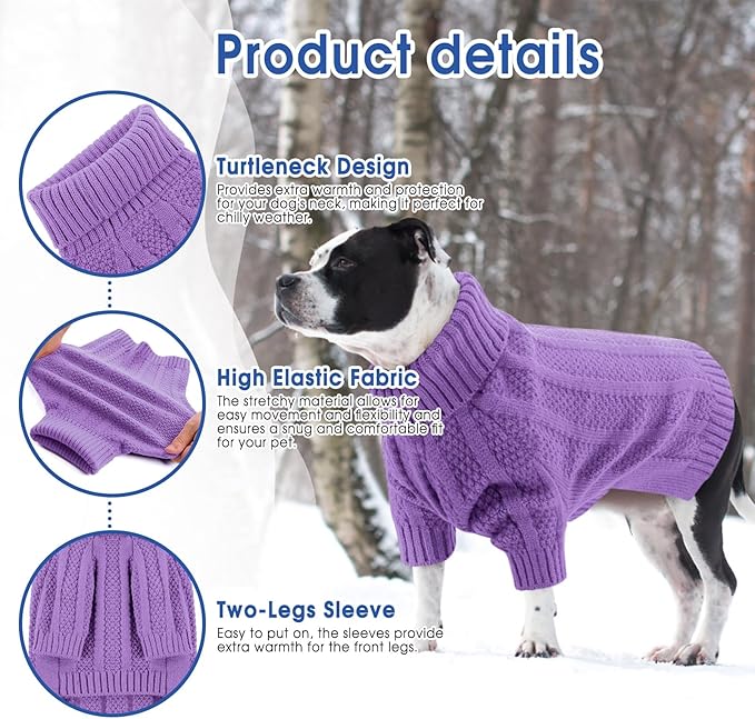 Queenmore XXL Dog Sweater,Large Dog Sweaters for Dogs Girls Boys,Xmas Turtleneck Pullover Pet Sweaters for Large Dogs,Cold Weather Doggie Sweatshirt Knitwear for Golden Retriever,Labrador(Purple,XXL)