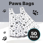T-Shirt Bags – Paw Print Design - 50 Pack - Thank You & Shopping Bags - Cat or Dog - 22" L x 12" W x 7" Plastic (White, 50)
