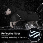 Waterproof Windproof Dog Raincoat with Full Body Coverage, Reflective Adjustable Hooded Jacket, Easy on Lightweight Dog Rain Coat for Large Dogs Poncho Breathable (Black, XXXXL)