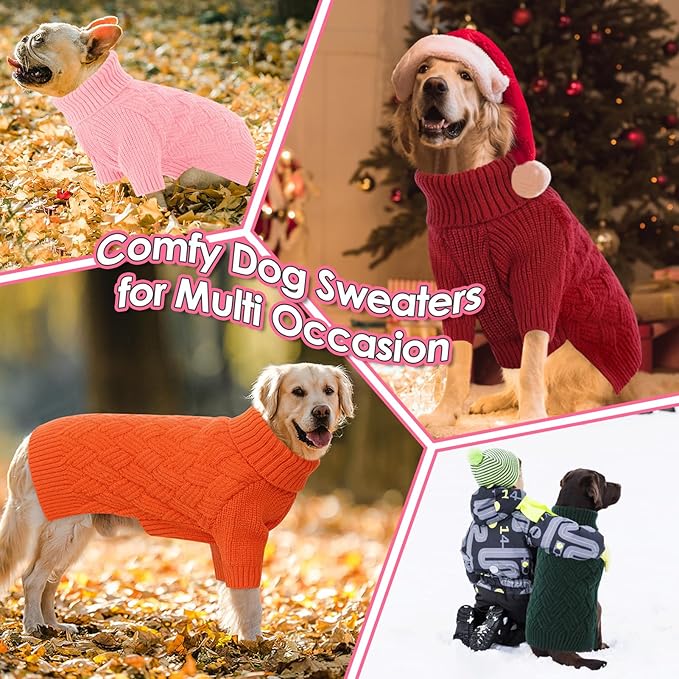 AOFITEE XXL Dog Sweater, Christmas Sweaters for Large Dogs, Warm Turtleneck Dog Sweater for Fall Winter Cold Weather, Solid Dogs Knit Sweatshirt for Golden Retriever, Labrador, Doberman (Pink, 2XL)