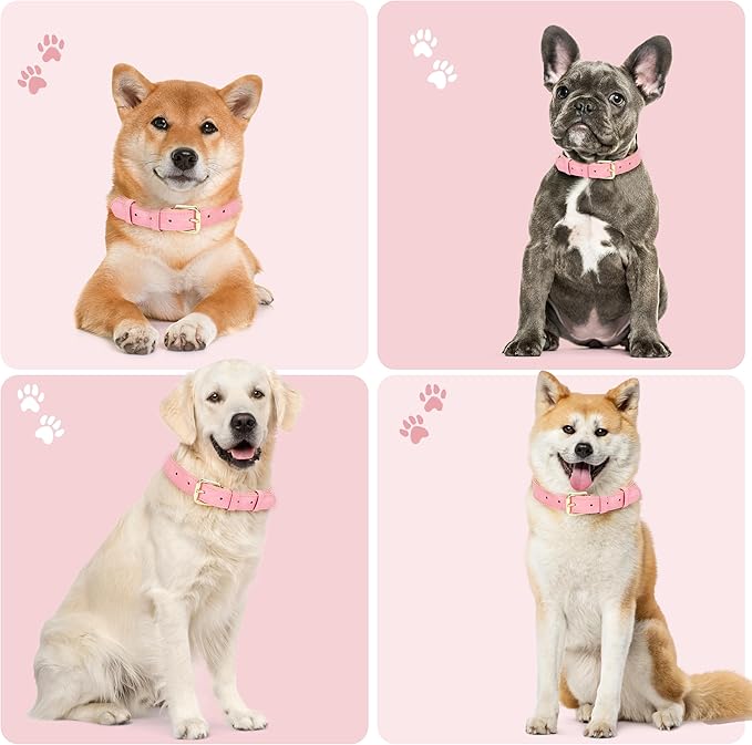 Leather Dog Collar for Small Medium Large Dogs, Soft Padded Dog Leather Collar with Heavy Duty Gold Buckle, Durable & Comfortable for Medium Dogs Daily Walking (Pink, M)