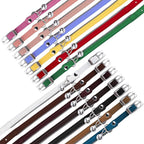OOPSDOGGY Rolled Leather Cat Collar with Bell, Reflective Kitten Collars with Buckle Include Safety Elastic Strap - Adjustable Small Pet Collars for Boy Girl Cats (Green)