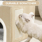 Large Cat Bed for Indoor Cats, Extra Wide Cat Cave House with Scratch Pad and Fluffy Ball, Foldable Cat Hideaway for Kitten Bed, Cat Condo for Cats (Khaki, X-Large)