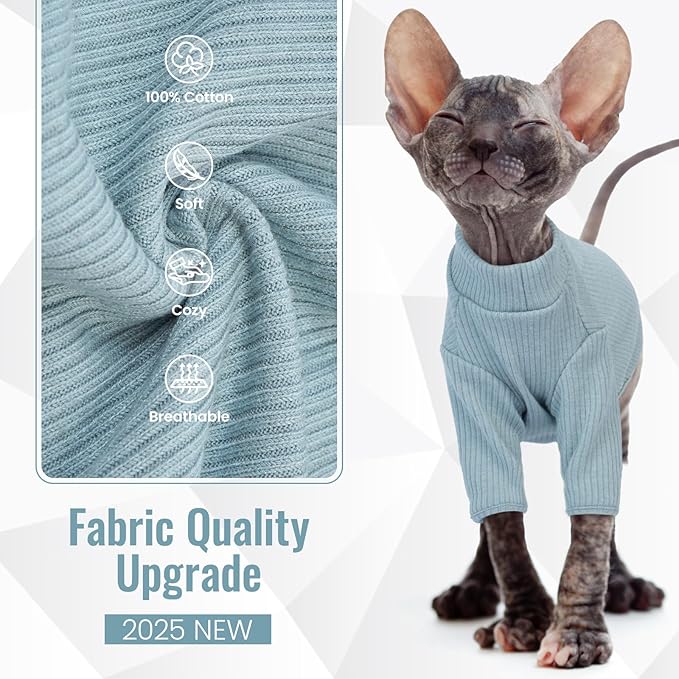 DENTRUN Sphynx Hairless Cats Shirt Pullover Kitten T-Shirts, Breathable Cat Wear Turtleneck Sweater Adorable Cat's Clothes Vest Pajamas Jumpsuit