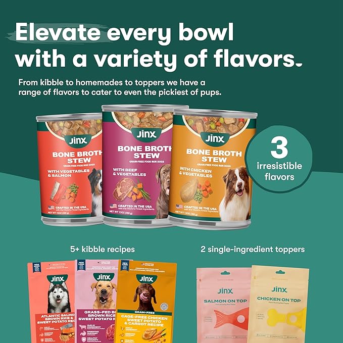 Jinx Bone Broth Stew for Dogs - Beef & Vegetables Recipe - Grain-Free Wet Dog Food & Topper for Picky Eaters - Promotes Lean Muscle Growth, A Healthy Coat & Improved Digestion - 13 Oz, 12 Pack