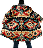 Mens Aztec Print Hoodie Heavyweight Cotton Fleece Jacket Zip Up Warm Long Sleeve Hooded Winter Midi Coat