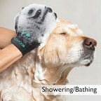COOLJOB Patented Pet Grooming Gloves with Web, Reusable Washable Cleaning Brush Massage Hair Remover for Short Long Haired Dog Cat Horse Animal, Washing Bathing Shedding Supplies, Medium, Blue Black
