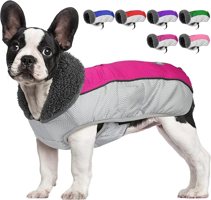 Dog Coat, Waterproof Ripstop Dog Winter Jacket with Leash Hole, Reflective Adjustable Warm Pet Fleece Snow Sweater for Small Medium Large Dogs - Rosy Red, S