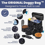 The Original Doggy Bag™ - Complete Dog Travel Bag for Supplies with 2 BPA-Free Travel Dog Bowls & 2 Pet Food Containers - Traveling Kit for Road Trips, Camping, Weekend Away or Doggy Gift - Paw Print