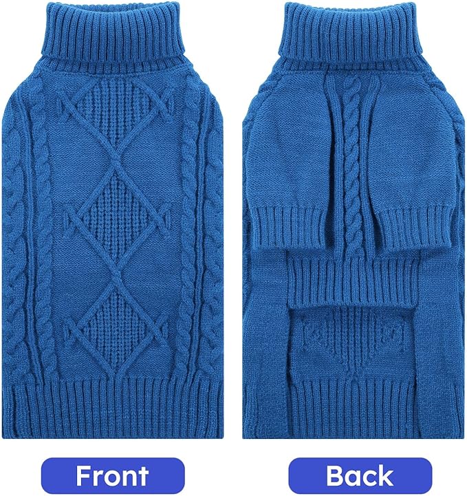ASENKU Knitted Dog Sweater, Pullover Big Thermal Dog Winter Sweater, Turtleneck Doggy Sweaters for Large Medium Dogs Boy Girl,Warm Pet Sweatshirt for Maltese,Mini Dachshund,M
