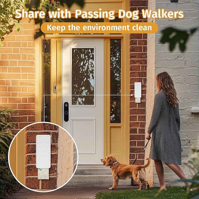 Dog Poop Bag Dispenser, Wall-Mounted Dog Bag Dispenser Outdoor or Indoor for Doggy and Pets, White Poop Holder for Yard and Park, Included 4 Rolls (60 Bags)