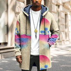 LIZALIG Long Hooded Cardigan Men Japanese Art Style Fashion Cool Graphic Coats Winter Warm Lined Fleece Jacket
