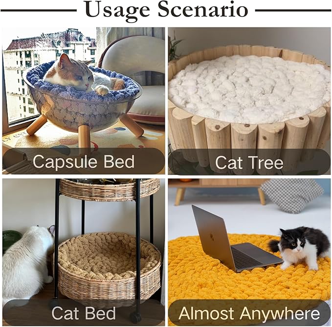 Cat Knitted Bed Mat, Extra-Soft Washable Warm Round Pads Cushions for Indoor Kittens, Cat Trees Towers, Perfect for Kneading and Sleeping (Caramel,Small)