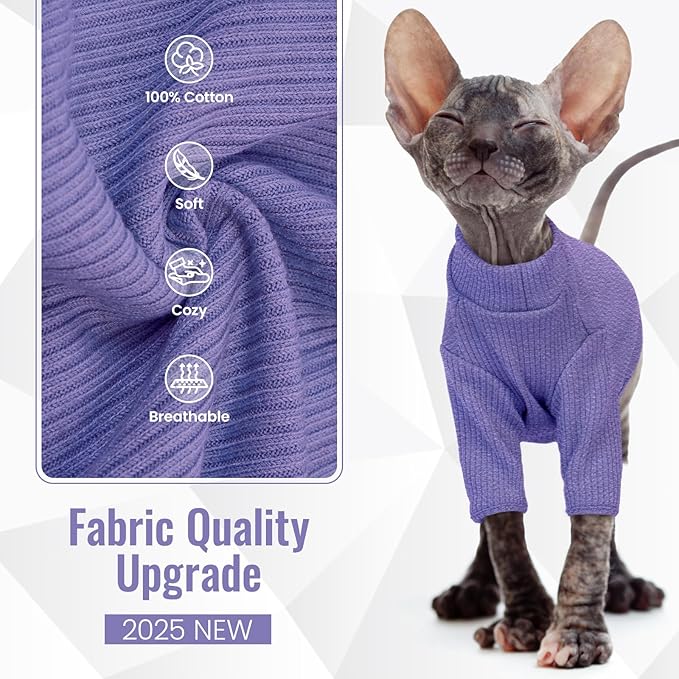 DENTRUN Sphynx Hairless Cats Shirt Pullover Kitten T-Shirts, Breathable Cat Wear Turtleneck Sweater Adorable Cat's Clothes Vest Pajamas Jumpsuit