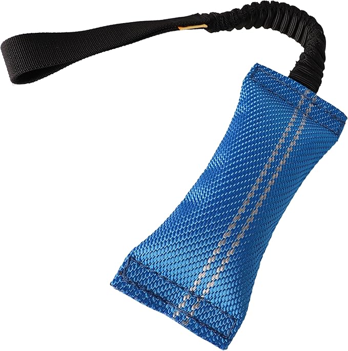 Dingo fire Hose tug Toy for Dog with Strong Bungee Handle, Long Toy for Dog Training, Agility Sport, tug of war, Handle 11-19in Blue 15670