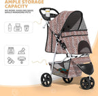 Magshion 3-Wheel Pet Stroller, Foldable Travel Jogger for Small & Medium Dogs & Cats (Up to 33lbs), Lightweight Carrier with Breathable Mesh Cover, Cup Holder & Storage Basket, Leopard Print