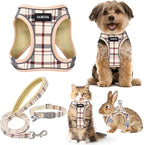 GAMUDA Small Dog Harness Collar and Leash Set, Step in No Chock No Pull Soft Mesh Adjustable Dog Vest Harnesses Plaid Reflective for Dogs Puppy Cats Kitten Rabbit (Beige Red, XXXS)