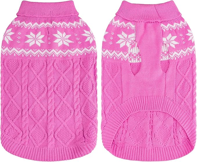 Warm Winter Pink Dog Sweater - Female Cold Weather Pet Clothes for Small Medium Large Dogs Girl Indoor Outdoor, Soft Classic Knit Puppy Apparel Coat