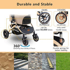 Pettingzoo Dog stroller with 4 Wheels, Folding Cat Stroller for Small/Medium/Large dogs & cats to 60 lbs, pet stroller with removable carrier, Storage BasketCup Holder,3 in1 Multifunctional Detachable