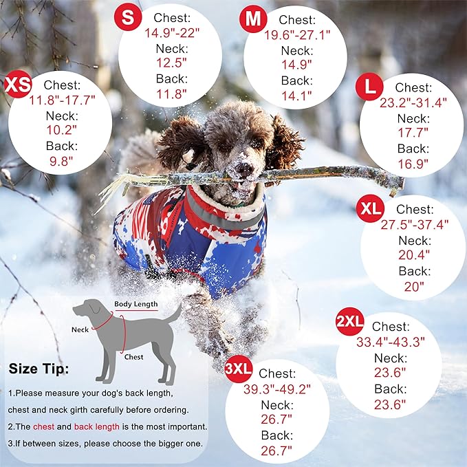 Dogcheer Dog Winter Coat, American Flag Dog Jacket with Harness, Adjustable Puppy Coat with Zipper, Waterproof Pet Fleece Jacket Snowsuit for Small Medium Large Dogs - US Flag L
