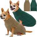 2 Pack Dog Sweaters for Small Dogs Turtleneck Pullover Cable Knit Puppy Stretch Clothes Chihuahua Yorkie Pomeranian Toy Poodle Boy Girl Pets Winter Doggie Clothes (XS, Green & Brown)