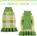 Dog Sweater Dress Plaid Knitwear for Small Medium Dogs Warm Puppy Pet Turtleneck Stretch Pullover Cute Fall Winter Vest Clothes with Leash Hole for Christmas (Green, XL)