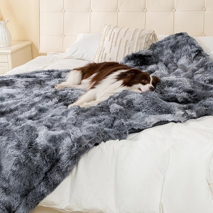 gogobunny Waterproof Dog Blanket for Large Dogs, Cats, Puppy, Reversible Faux Fur Pet Throw Blanket, Washable,Calming Furniture Protection for Sofa Bed (50x60 Inch (Pack of 1), Tie-dye Grey)