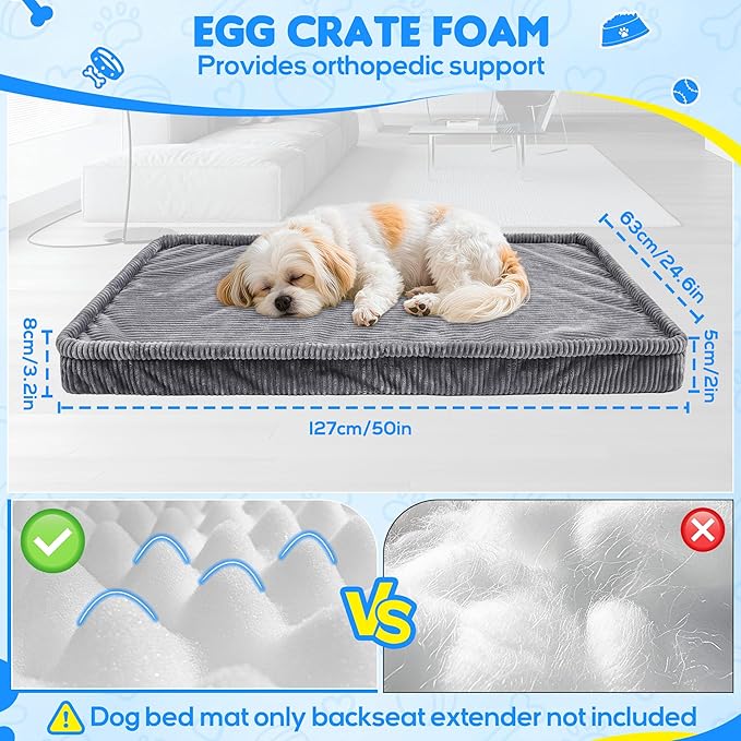 Dog Car Bed, Non-Slip Backseat Extender Pet Mat, Removable Washable Dog Bed for SUVs, Sedans & Trucks, Anti-Slip Travel Bed for Dogs, Easy Clean & Scratch-Proof & Comfort (50"x24.6")