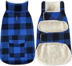 Malier Classic Plaid Fleece Dog Coat - Warm Winter Jacket with Pocket, Windproof, Blue, X-Large