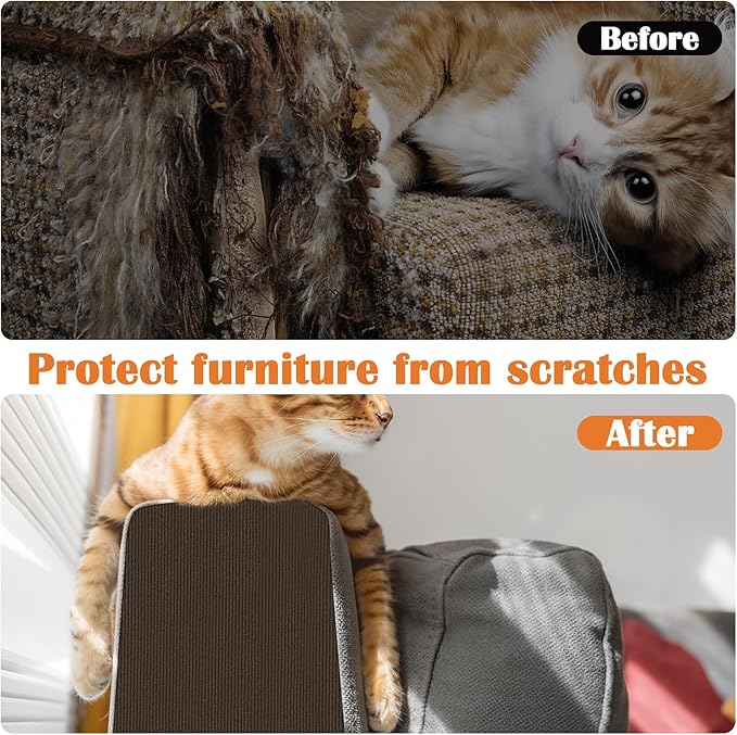 Cat Scratch Furniture Protector - 138" x 17" Trimmable Self-Adhesive Cats Claws Scratch Pads, DIY Cat Climbing Couch Protector for Scratch Post Cat Tree Replacement Indoor (Brown)