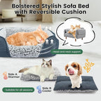 Miguel Washable Cat Bed for Indoor Cats With Removable Cushion, Easy to Wash Small Pet Sofa With Side, Rectangle Bolster Kitten Calming Cuddle Puppy Bed, Anti-Slip Bottom, Blue 20 Inch