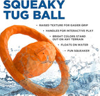 Playology Hound2O Dog Toys | Squeaky Tug Ball Toy for Tug of War | Orange Floating Outdoor Toy - Easy to Clean and Made from Non Toxic Materials