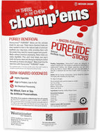 CHOMP 'EMS Purehide Chews - Slow Roasted Naturally Delicious Rawhide Dog Treats - High Protein Beef Hide - Bacon Flavor, Sticks, 8.5 Oz.