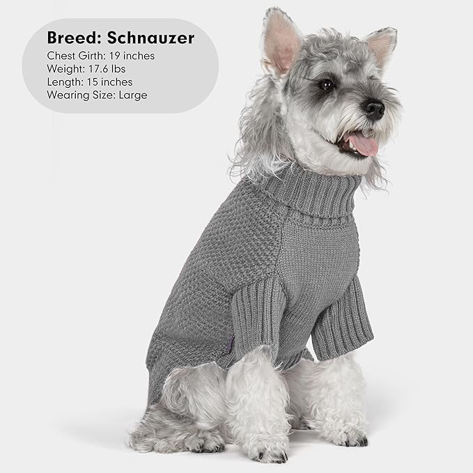 cyeollo Dog Sweaters Turtleneck Knitted Sweater with Leash Hole Winter Pet Clothes Dog Sweaters for Small Dogs, Grey M