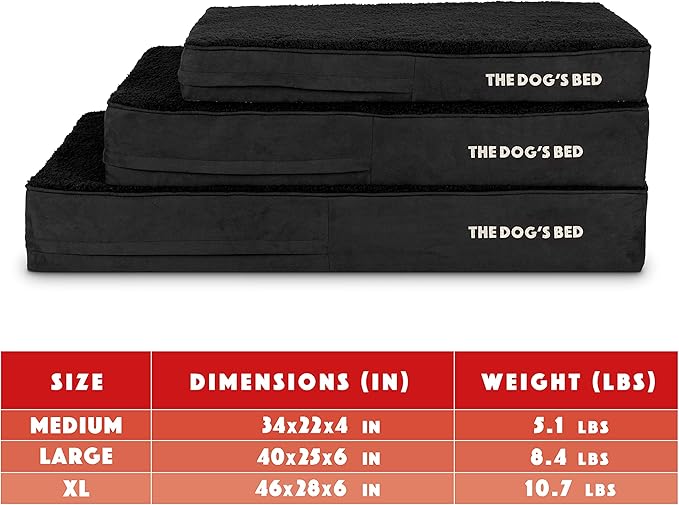 The Dog’s Bed Orthopedic Memory Foam Dog Bed, Medium Black Plush, Pain Relief for Arthritis, Hip & Elbow Dysplasia, Post Surgery, Lameness, Supportive, Calming, Waterproof Washable Cover