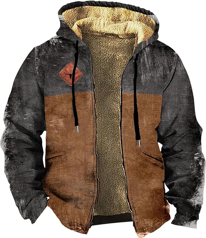 Men's Zip Up Jackets Western Style Ethnic Hoodie Hooded Vintage Long Sleeve Warm Coat Winter Outfits