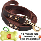 Leather Dog Leash 6 ft x 3/4 inch - Soft, Strong, Heavy Duty for Large & Medium Breeds - Dog Lead for Walking (Brown - Gold Colored Clasp, L - 6 ft x 3/4 inch)