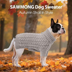 SAWMONG Dog Sweater, Dog Sweaters for Large Dogs Girls Boys, Pullover Turtleneck Knitted Doggy Sweatshirt, Cold Weather Pet Clothes（Grey, Large