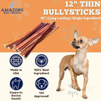 Amazing Dog Treats - Bully Sticks for Small Dogs (12 Inch Small- 100 Count) - Premium Thin Junior Bully Sticks for Dogs