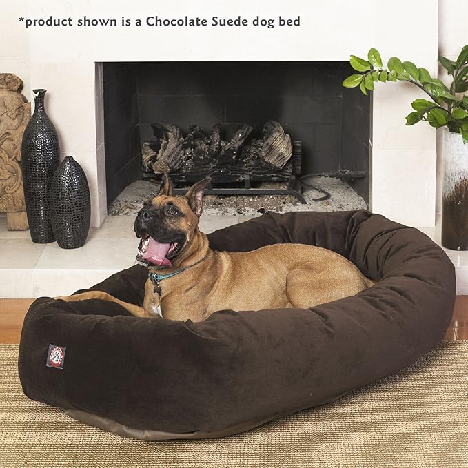Majestic Pet 52 Inch Suede Calming Dog Bed Washable 52x35x11 (Inch) – Cozy Soft Round Donut Dog Bed with Spine Support for Dogs to Rest Their Head - Pet Bed X- Large – Black
