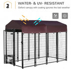 PawHut 8' x 4' x 6' Outdoor Dog Kennel with Rotating Bowl Holders, Walk-in Pet Playpen, Welded Wire Steel with Water and UV-Resistant Canopy, Red