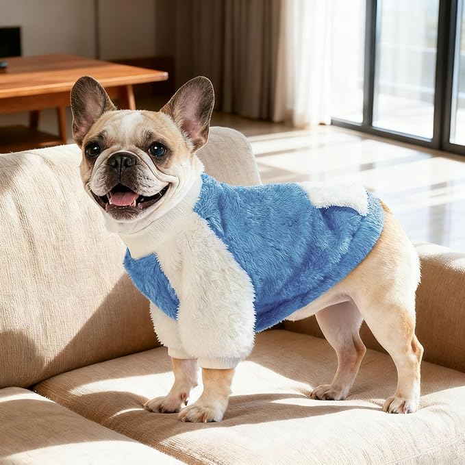 LESYPET Dog Sweater for Small to Medium Dogs, Fleece Lining Puppy Sweatshirt in Winter, Warm Puppy Clothes Pullover Jumper, Blue S